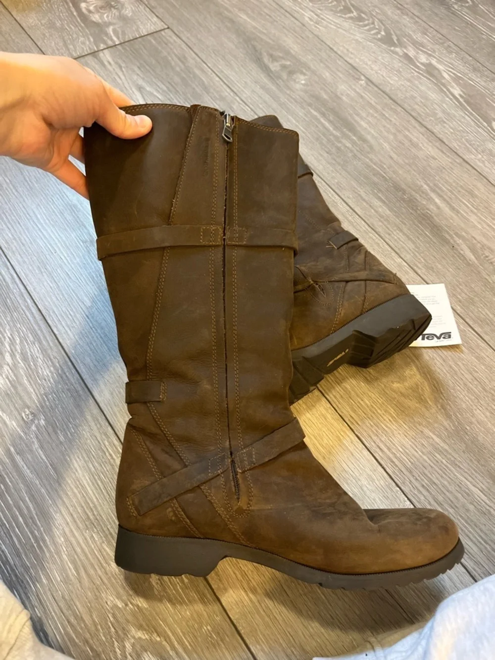 TEVA De La Vina Brown Leather Waterproof Tall Riding Boots Womens Size 7.5